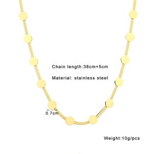 Detail view of 38cm gold stainless steel snake chain necklace with 0.7cm polished discs