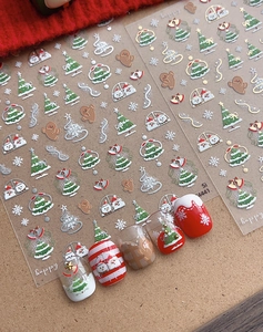 Detail of 3D Christmas nail stickers with gold embossed trees, snowmen and snowflakes