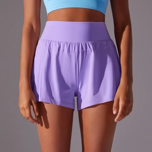 Short de yoga pour femme violet clair à taille haute en mesh respirant à double couche