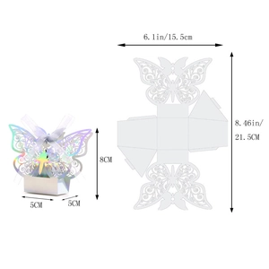 Laser cut butterfly candy box with detailed assembly dimensions for wedding parties