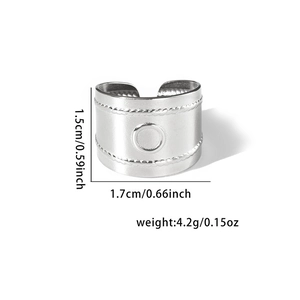 Silver wide braided snake-style stainless steel ring with dimensions and weight info