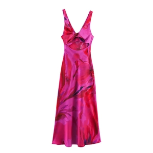 Halter neck maxi dress featuring floral print, cutout knot detail and front split