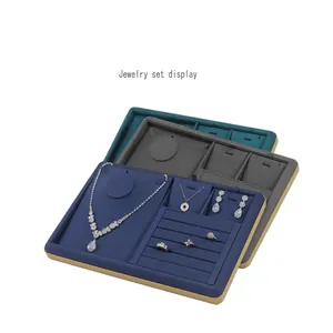 Jewelry Display Organizer Tray PU Leather Velvet Lining Multi Slot Ring Necklace Earring Storage Case Gold Metal Frame Elegant