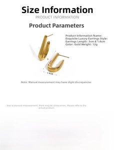 Detailed dimensions of 18K gold plated U-shaped geometric earrings in 3cm x 1.4cm size