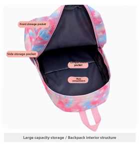 Interior view of galaxy print backpack showing spacious main compartment and pockets