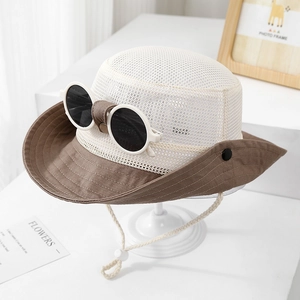 Cappello da sole per bambini traspirante con occhiali rimovibili e cordoncino regolabile