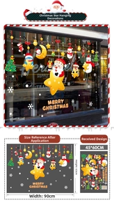 Detailed view of Merry Christmas window stickers featuring Santa Claus and reindeer motifs