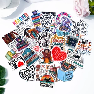 Holographic reading theme vinyl stickers with floral accents on a clean white background