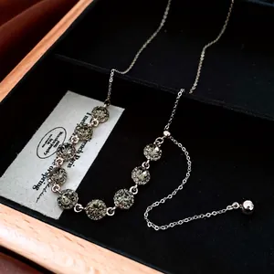 Round Rhinestone Copper Necklace For Women Adjustable Clavicle Chain Elegant Luxury Fashion Jewelry Accessory