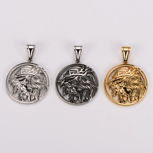 Vintage Greek mythology lion head relief stainless steel pendant necklace in three colors