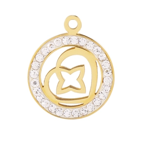 Gold hollow round pendant featuring D-letter star design and inlaid sparkling rhinestones