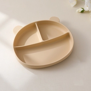 Silicone Suction Plate Baby Divided Bear Shape Feeding Dish Toddler Non-slip Suction Base Food Grade BPA Free