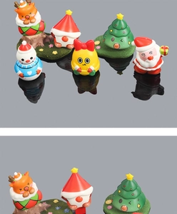 Detailed view of 6 Christmas squishy toys including Santa, reindeer, and tree ornaments