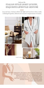 Détail d'un peignoir en satin blanc élégant avec passepoil noir et style italien