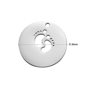 Polished silver footpad pendant with hollow footprints and 21.8mm diameter detail