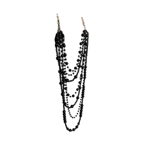 Vintage multi-layer black acrylic beaded fringe necklace with bohemian style jewelry design