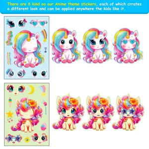 Pack of 6 DIY unicorn character facial expression stickers for kids creative puzzle art