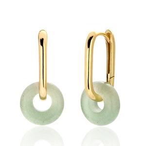Boucles d'Oreilles Créoles en Argent Sterling 925 Style Chinois avec Aventurine Verte Boucle de Paix pour Femme Bijoux Vintage