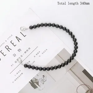 Black beaded phone strap with silver lobster clasps, 340mm length for bags or cases