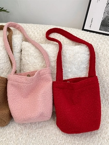 Sac Seau En Peluche De Laine D'Agneau Avec Doublure En Toile Et Boucle Magnétique Grande Capacité Hiver Sac Bandoulière