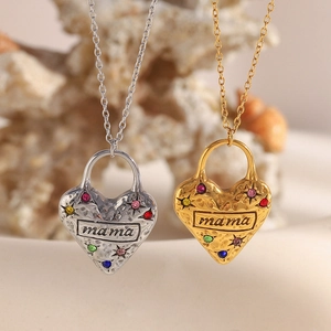Collane placcate oro 18K con ciondoli a cuore mama e pietre preziose colorate