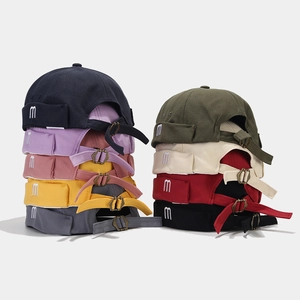 Brimless Docker Cap Cotton Canvas M Letter Embroidery Adjustable Metal Buckle Retro Streetwear Miki Hat Unisex