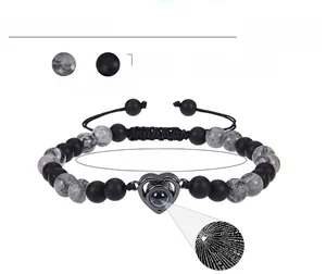Detailed view of beaded map stone heart bracelet with dimension and weight parameters