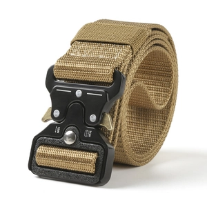 Tactical nylon belt detail showing black 12kN and 24kN metal quick release buckle
