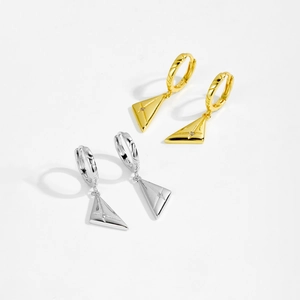 S925 Sterling Silver geometric triangle hoop earrings with starburst pendant in gold and silver