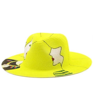 Women Straw Fedora Hat Hand Painted Graffiti Sun Hat Wide Brim Summer Beach Jazz Panama Travel Cap Embroidery