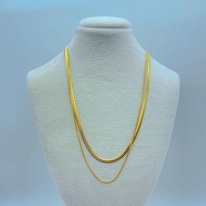 Double-layered gold snake chain and herringbone necklace for women in stainless steel