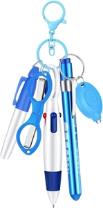 Nurse stationery set featuring blue folding scissors, multicolor pen, and LED mini light