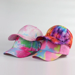 Vibrant tie-dye graffiti baseball caps for men and women in various colorful summer patterns