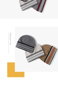Detailed knit texture of wool fisherman hats with stylish striped patterns and thick weave