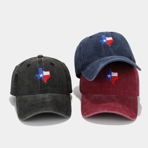 Casquettes Texas Flag délavées en noir bleu marine et bordeaux en coton de qualité