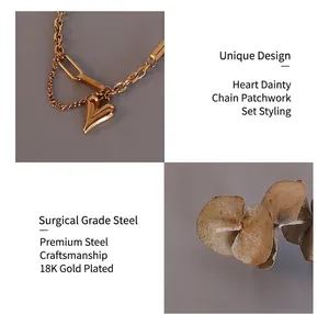 Detail of 18K gold plated heart pendant with mixed surgical titanium steel chain