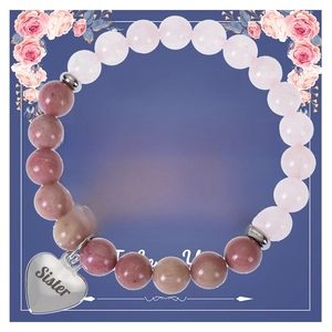 Bracciale per sorella in cristallo rosa con ciondolo a cuore e carta regalo floreale