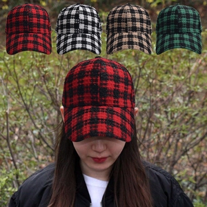 Retro Houndstooth Plaid Baseball Cap Tweed Fabric Warm Autumn Winter Outdoor Adjustable Hat For Men Women