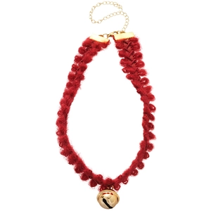 Choker élégant en tricot rouge avec pendentif clochette dorée pour tenue d'hiver