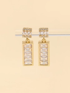 Elegant gold square drop earrings featuring sparkling cubic zirconia for women
