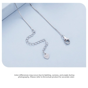 Detail of S925 sterling silver necklace featuring lobster clasp and heart pendant