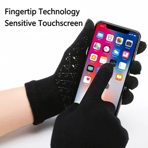 Winter knitted touchscreen gloves with anti-slip palm grip for outdoor cycling use