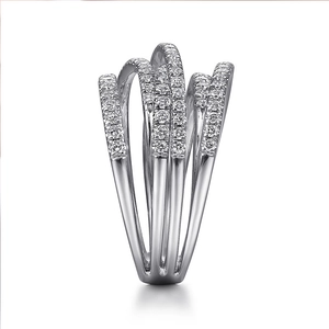 Exquisiter mehrlagiger Kreuzring in Silber mit Pavé-gefassten Zirkoniasteinen