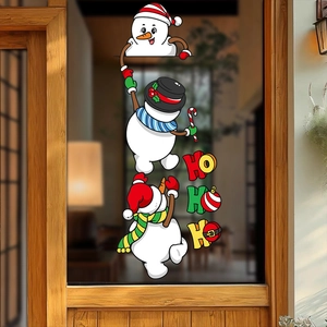 Christmas snowman window decals set with HO HO HO lettering for festive glass decoration