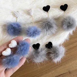 Orecchini Pendenti A Cuore In Peluche Con Perni In Argento 925 Elegante Tessuto Autunno Inverno Gioielli Da Donna