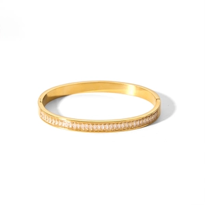 Bracciale rigido minimalista in acciaio inossidabile placcato oro 18k con zirconi