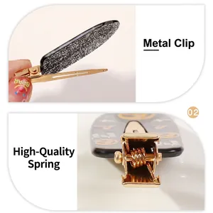 Halloween pumpkin pattern hair clip with gold metal duckbill base and strong spring