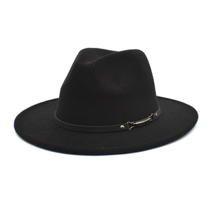 Classic Wide Brim Fedora Hat Woolen Felt Jazz Cap With Leather Belt Metal Buckle Retro Style Unisex Sun Shade
