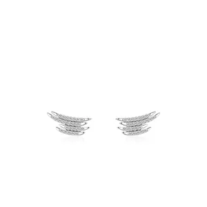 Elegant S925 sterling silver ear crawlers with four-layer cubic zirconia crystal rows