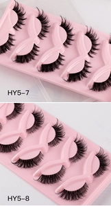 Macro detail of dense fox-style false eyelashes with clear bands in models HY5-7 and HY5-8